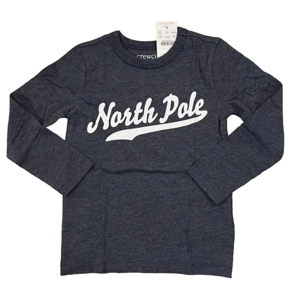 **NWT J. Crew Boys' Heather Navy W/Christmas "North Pole" Graphic Tee -XXS (2-3)